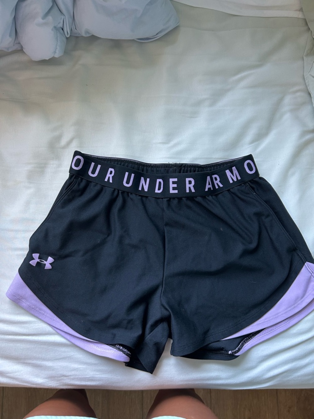 Under Armour Black Shorts with Lavender Trim & Logo